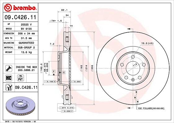 Brembo 1x Bremsscheibe [Hersteller-Nr. 09.C426.11] für Audi