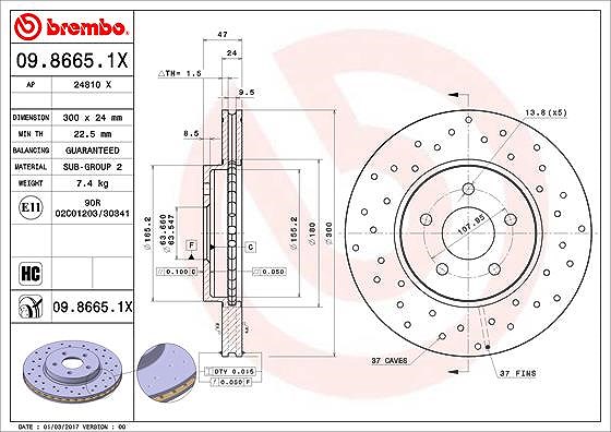 2x Bremsscheibe gelocht/innenbel. 09.8665.1X BREMBO für FORD JAGUAR - Bild 7