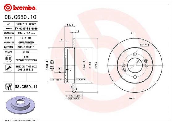 Brembo Bremsscheibe [Hersteller-Nr. 08.C650.11] für Hyundai