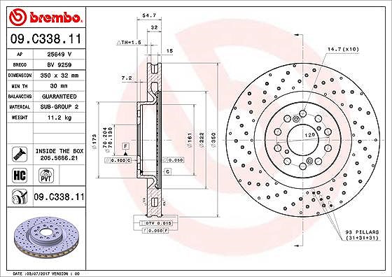 Brembo 1x Bremsscheibe [Hersteller-Nr. 09.C338.11] für Honda