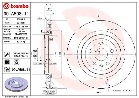 Brembo 1x Bremsscheibe [Hersteller-Nr. 09.A508.11] für Cadillac, Chevrolet