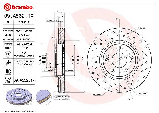 Brembo Bremsscheibe [Hersteller-Nr. 09.A532.1X] für Kia, Hyundai