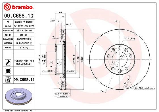Brembo Bremsscheibe [Hersteller-Nr. 09.C658.11] für Peugeot, Opel, Citroën, Vauxhall