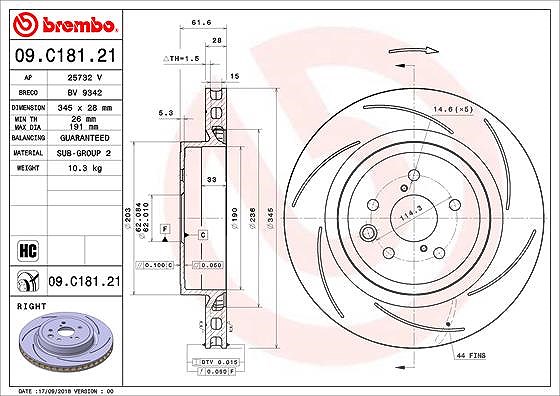 Brembo 1x Bremsscheibe [Hersteller-Nr. 09.C181.21] für Lexus