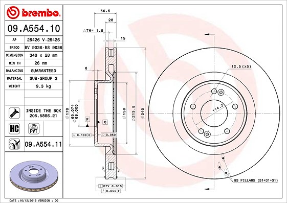Brembo 1x Bremsscheibe [Hersteller-Nr. 09.A554.11] für Hyundai