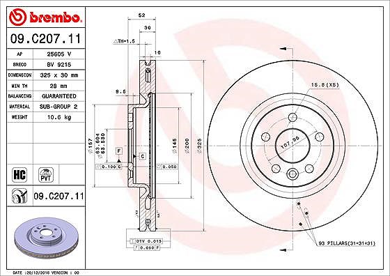Brembo 1x Bremsscheibe [Hersteller-Nr. 09.C207.11] für Land Rover