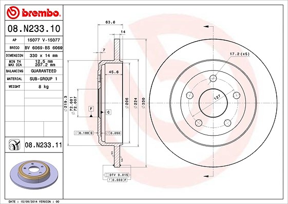 Brembo Bremsscheibe [Hersteller-Nr. 08.N233.11] für Dodge, Jeep