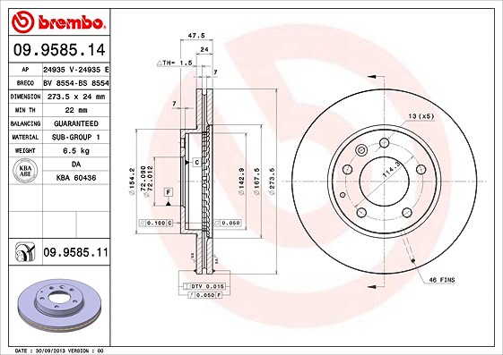 Brembo Bremsscheibe [Hersteller-Nr. 09.9585.11] für Mazda
