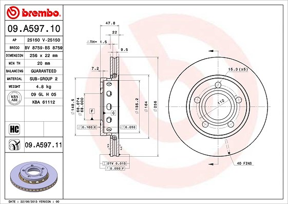Brembo Bremsscheibe [Hersteller-Nr. 09.A597.11] für Audi, VW