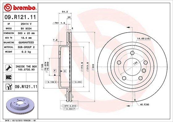 Brembo Bremsscheibe Hinterachse Belüftet [Hersteller-Nr. 09.R121.11] für BMW