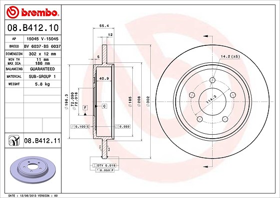 Brembo Bremsscheibe [Hersteller-Nr. 08.B412.11] für Mazda, Ford Usa, Ford