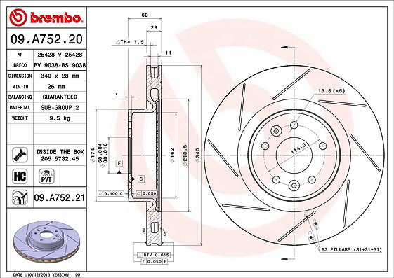 Brembo 1x Bremsscheibe [Hersteller-Nr. 09.A752.21] für Renault