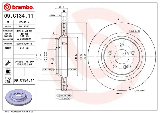 Brembo Bremsscheibe [Hersteller-Nr. 09.C134.11] für Mercedes-Benz