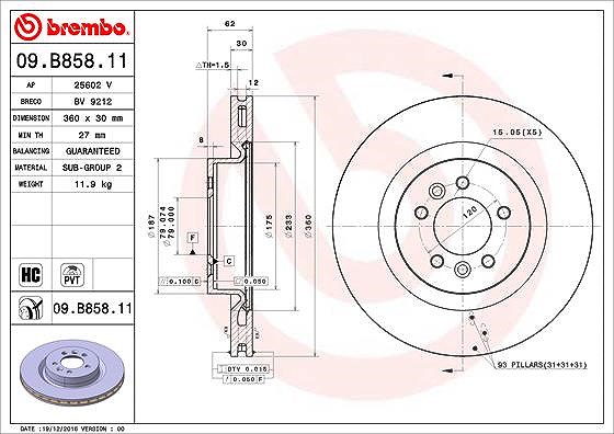 Brembo 1x Bremsscheibe [Hersteller-Nr. 09.B858.11] für Land Rover