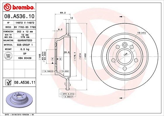 Brembo Bremsscheibe [Hersteller-Nr. 08.A536.11] für Volvo