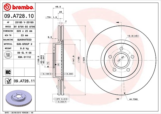 Brembo 1x Bremsscheibe [Hersteller-Nr. 09.A728.11] für Volvo, Ford