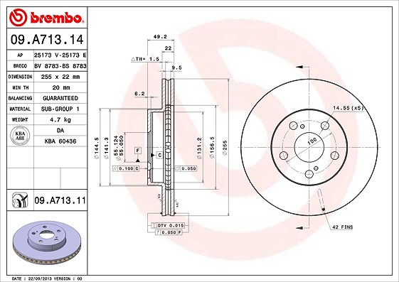 Brembo Bremsscheibe Vorderachse Belüftet [Hersteller-Nr. 09.A713.11] für Toyota