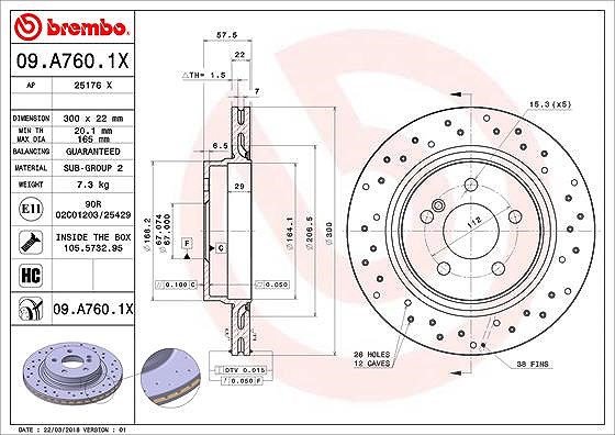 Brembo Bremsscheibe [Hersteller-Nr. 09.A760.1X] für Mercedes-Benz
