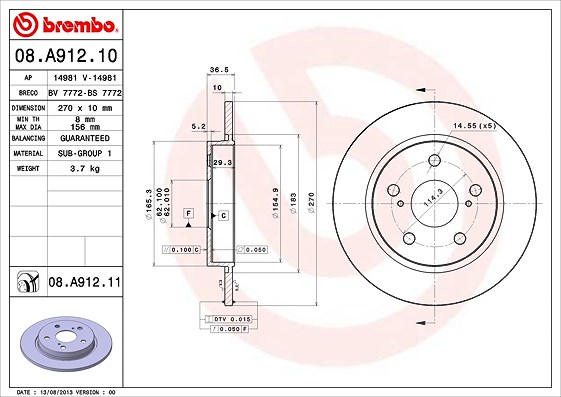 Brembo Bremsscheibe [Hersteller-Nr. 08.A912.11] für Toyota