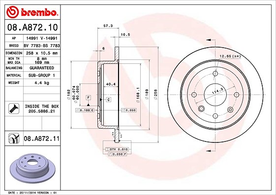 Brembo Bremsscheibe [Hersteller-Nr. 08.A872.11] für Daewoo, Chevrolet