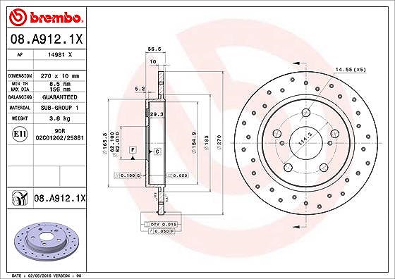 Brembo Bremsscheibe [Hersteller-Nr. 08.A912.1X] für Toyota