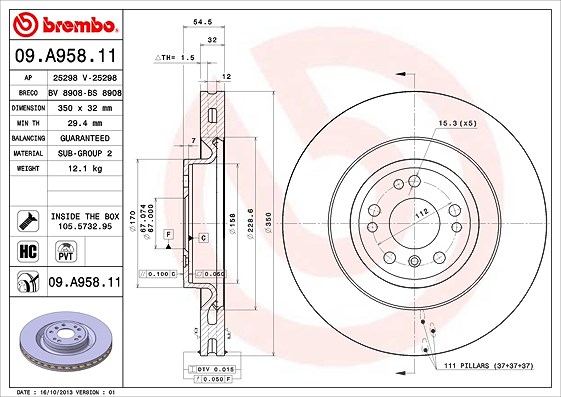 Brembo 1x Bremsscheibe [Hersteller-Nr. 09.A958.11] für Mercedes-Benz