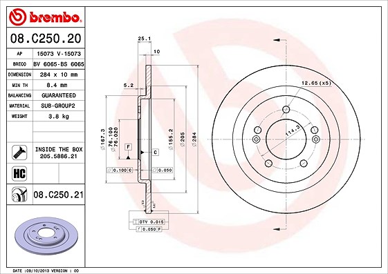 Brembo Bremsscheibe [Hersteller-Nr. 08.C250.21] für Hyundai