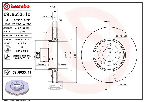 Brembo Bremsscheibe Vorderachse Belüftet [Hersteller-Nr. 09.8633.11] für Volvo