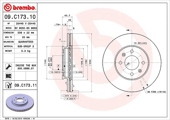 Brembo Bremsscheibe [Hersteller-Nr. 09.C173.11] für Kia