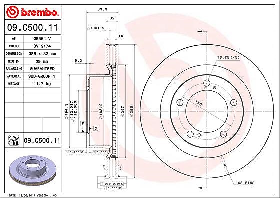 Brembo 1x Bremsscheibe [Hersteller-Nr. 09.C500.11] für Lexus, Toyota