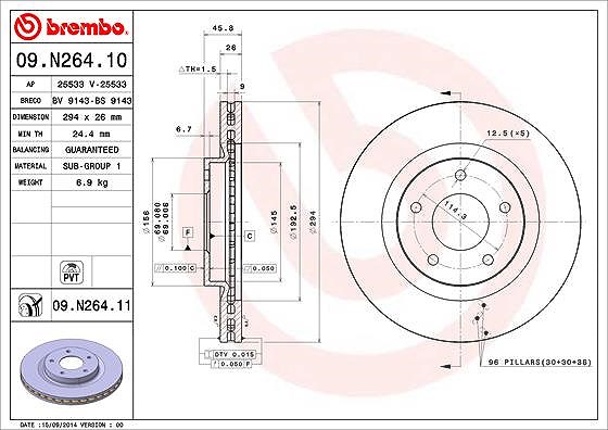 Brembo Bremsscheibe [Hersteller-Nr. 09.N264.11] für Mitsubishi, Citroën, Peugeot