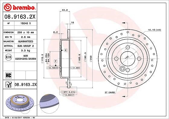 Für BREMBO 08.9163.2X Brake disc Xtra perforated/full 08.9163.2X Rear MINI (R50 - Bild 7