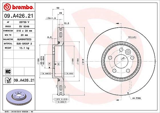 Brembo 1x Bremsscheibe [Hersteller-Nr. 09.A426.21] für Volvo
