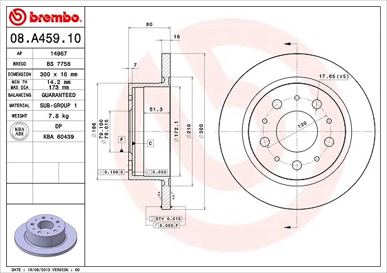 Brembo Bremsscheibe [Hersteller-Nr. 08.A459.10] für Citroën, Peugeot, Fiat