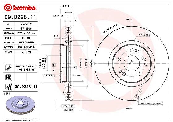 Brembo 1x Bremsscheibe belüftet vorne links [Hersteller-Nr. 09.D228.11] für Mercedes-Benz
