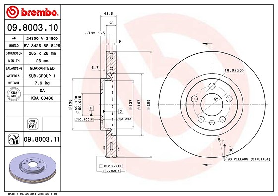 Brembo Bremsscheibe [Hersteller-Nr. 09.8003.11] für Citroën, Peugeot, Lancia, Mg, Fiat