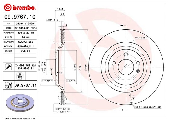 Brembo Bremsscheibe [Hersteller-Nr. 09.9767.11] für Audi