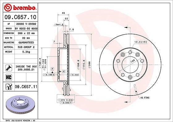 Brembo Bremsscheibe [Hersteller-Nr. 09.C657.11] für Peugeot