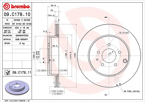 Brembo Bremsscheibe [Hersteller-Nr. 09.C178.11] für Mazda
