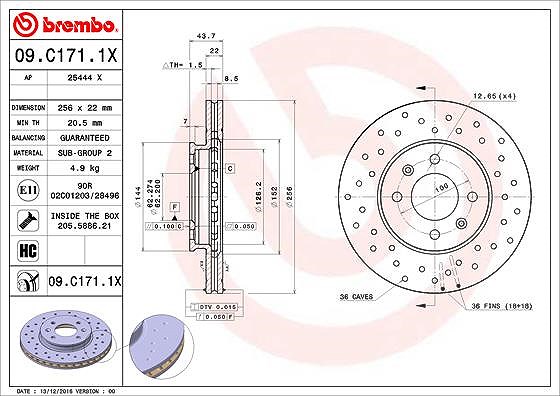 Brembo Bremsscheibe [Hersteller-Nr. 09.C171.1X] für Kia, Hyundai