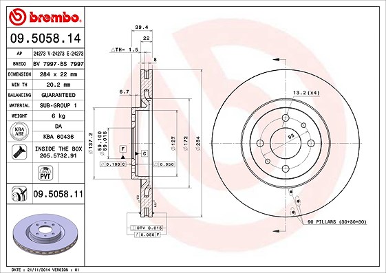 Brembo Bremsscheibe [Hersteller-Nr. 09.5058.11] für Fiat, Alfa Romeo, Lancia