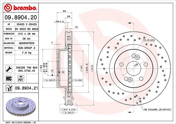 Brembo Bremsscheibe [Hersteller-Nr. 09.8904.21] für Renault