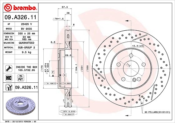 Brembo 1x Bremsscheibe [Hersteller-Nr. 09.A326.11] für Mercedes-Benz