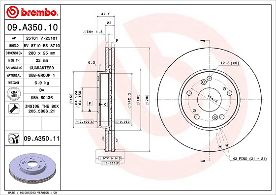 Brembo Bremsscheibe Vorderachse Belüftet [Hersteller-Nr. 09.A350.11] für Honda