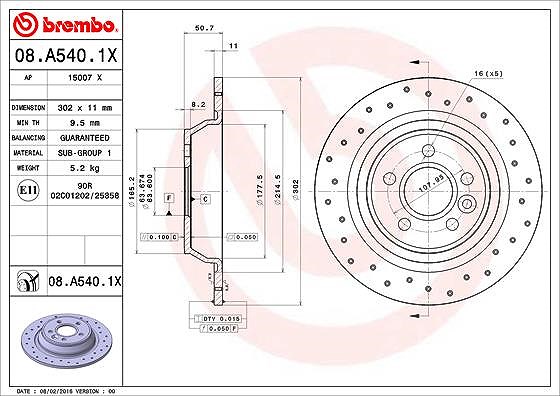 Brembo Bremsscheibe Hinterachse Voll [Hersteller-Nr. 08.A540.1X] für Ford, Land Rover