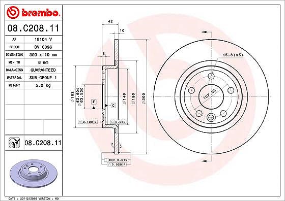Brembo Bremsscheibe [Hersteller-Nr. 08.C208.11] für Jaguar, Land Rover