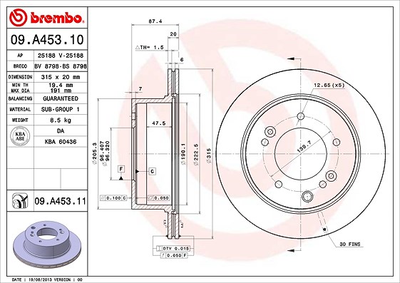 Brembo 1x Bremsscheibe [Hersteller-Nr. 09.A453.11] für Kia