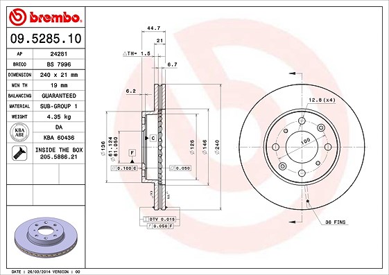 Brembo Bremsscheibe [Hersteller-Nr. 09.5285.11] für Honda