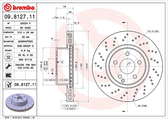 Brembo Bremsscheibe [Hersteller-Nr. 09.8127.11] für Mercedes-Benz