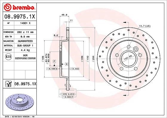 Brembo Bremsscheibe [Hersteller-Nr. 08.9975.1X] für Ford, Volvo